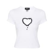 Dsquared2 Vit Hjärta Mesh Prydd T-shirt White, Dam