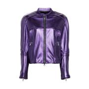 Laquan Smith Metallisk Finish Läderjacka Purple, Dam