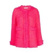 Charlott Fuchsia Tweed Fringe Jacka Pink, Dam