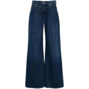 7 For All Mankind Marinblå Wide Leg Denim Jeans Blue, Dam