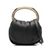 Blumarine Svart läder axelväska med lock Black, Dam