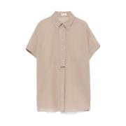 Brunello Cucinelli Sandbrun Button-Down Skjorta Beige, Dam