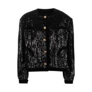 Blazé Milano Paljett Crew Neck Sammet Jacka Black, Dam