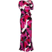 Diane Von Furstenberg Rosa Abstrakt Print One-Shoulder Klänning Multic...