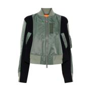 Sacai Teknisk Jersey Ribbstickad Jacka Green, Dam