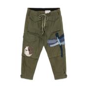 Greg Lauren Canvas Dragsko Byxor Dragonfly Motif Green, Herr