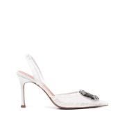 Amina Muaddi Vita Spets Slingback Stilettklackar White, Dam