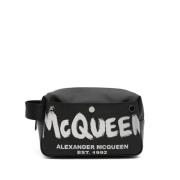 Alexander McQueen Svart Läderpanel Logoväska Black, Herr