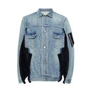 Sacai Denim Panelled Classic Collar Jacka Blue, Herr