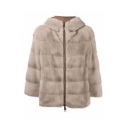 Suprema Vändbar Beige Minkpäls Huva Jacka Beige, Dam