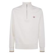 Fred Perry Ecru Honeycomb Marl Half Zip Sweatshirt Beige, Herr