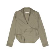 Faithfull the brand Khaki Poplin Skjorta med Asymmetrisk Skärning Gree...