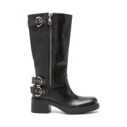 Pinko Svarta Läder Ankelboots med Spänne Black, Dam