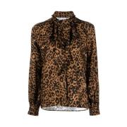 Vetements Leopardmönstrad Blus med Slips Multicolor, Dam