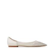 Jimmy Choo Beige Kristall Mesh Spetsig Tå Skor White, Dam