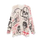 R13 Ecru Crew Neck Sweater med Ripped Detaljer Multicolor, Dam