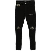 Amiri Svart Sliten Denim med Leopardtryck Black, Herr