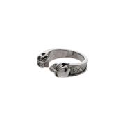 Alexander McQueen Silver Twin Skull Ring Gray, Herr