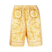 Versace Barocco Print Sidens Casual Shorts Yellow, Herr