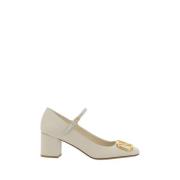 Valentino Garavani Mary Jane Pumps med VLogo Plaque White, Dam