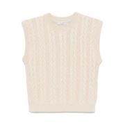 Brunello Cucinelli Beige Crew Neck Sleeveless Sweater Beige, Dam