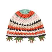 Alanui Orange Stickad Rund Krona Hatt Multicolor, Dam