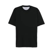 Brunello Cucinelli Svart T-shirt med korta ärmar och sidoslitsar Black...