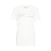 Blumarine Rhinestone Logo Crew Neck T-shirt White, Dam