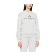 Sporty & Rich Heather Grey Logo Print Crew Neck Sweater Gray, Dam