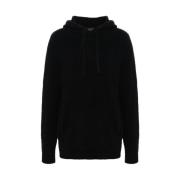 Roberto Collina Svart Bouclé Stickad Hoodie Tröja Black, Herr