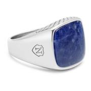 Nialaya Gentlemen's Silver Signet Ring with Blue Dumortierite Gray, He...