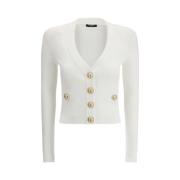 Balmain Elegant V-ringad Kofta White, Dam