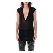 Rick Owens Svart V-ringad T-shirt med breda axlar Black, Herr