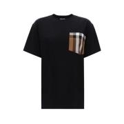 Burberry Rutig Ficka Bomull T-shirt Black, Dam