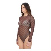 Elisabetta Franchi Brun Jacquard Långärmad Topp Brown, Dam