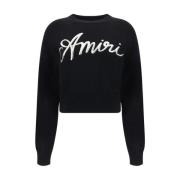 Amiri Monogram Ulltröja med Ribbade Detaljer Black, Dam