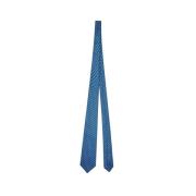 Kiton Handgjord Geometrisk Sidenslips Blue, Unisex