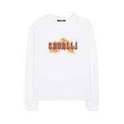 Roberto Cavalli Logo-Print Bomullsweatshirt Crew Neck White, Herr