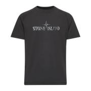 Stone Island Grå Institutionell Tre Print T-shirt Black, Herr