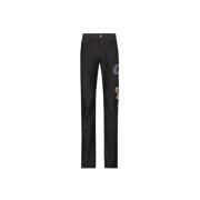 Roberto Cavalli Jaguar Print Straight-Leg Jeans Black, Herr