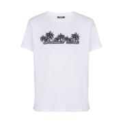 Balmain Bomull Jersey Palm Tree Print T-shirt White, Herr