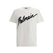 Balmain Bokstav Flock T-shirt Modig Stil White, Herr