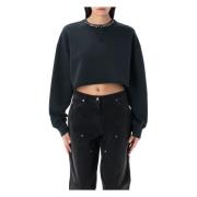 Golden Goose Svart Dekorerad Cropped Sweatshirt Stickat Black, Dam