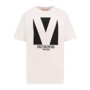 Valentino Bomull Crew-neck T-shirt med Print White, Dam