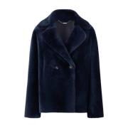 Kiton Lyxig Vändbar Shearlingjacka Blue, Dam