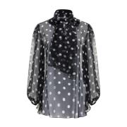 Dolce & Gabbana Silke Polka Dot Långärmad Topp Black, Dam