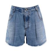 Ermanno Scervino Denim Blomsterapplikation High Waist Shorts Blue, Dam