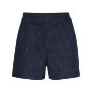 Brunello Cucinelli Blå Denim High-Waisted Shorts Blue, Dam