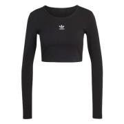 Adidas Essentials Ribbad Crop Långärmad T-shirt Black, Dam