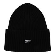 Off White Beanie Hat Black, Dam